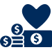 Icon of coin and paper currency with a heart over the top. 